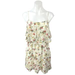 MNG Casual White Chiffon Floral Spaghetti Strap Ruffle Mini A-Line Sun Dress XXS